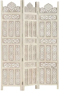 vidaXL vidaXL Rzeźbiony parawan 3-panelowy, biały, 120x165 cm, drewno mango - Parawany - miniaturka - grafika 5