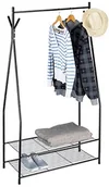 Wieszaki i stojaki - Relaxdays Wieszak na ubrania z półką na buty Sandra , metalowy, szeroki, wieszak stojący z drążkiem na ubrania, 2 półki, również na kozaki, wymiary (wys. x szer. x gł.): 162 x 90 x 40 cm, czarny, 40  x 10020565_46 - miniaturka - grafika 1