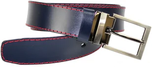 Complex (PL) Pasek Męski Skórzany (PL) Skóra Licowa EXTRA 35 mm GRANATOWY MALINOWA NITKA Klamra Nowoczesna - Paski - miniaturka - grafika 5