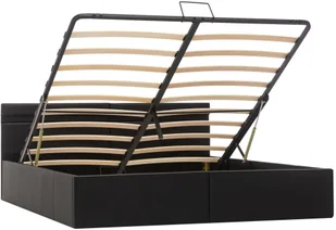 vidaXL Rama łóżka z podnośnikiem i LED, czarna, ekoskóra, 160 x 200 cm - Łóżka - miniaturka - grafika 3