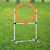 Artykuły szkoleniowe - PawHut PawHut ZESTAW TRENINGOWY DLA PSA KÓŁKO DO SKAKANIA DLA ZWIERZĄT DOMOWYCH TRENING AGILITY PRZENOŚNY PE biały + pomarańczowy 74,5 x 66 x 91 cm - miniaturka - grafika 1