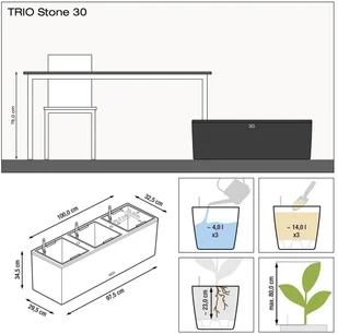 Lechuza Donica TRIO Stone 30 biały kwarcowy TRIO STONE 30 KWARC - Donice - miniaturka - grafika 3