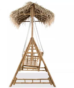 vidaXL 2-osobowa huśtawka ogrodowa z bambusa i liści palmy, 202 cm - Huśtawki - miniaturka - grafika 3