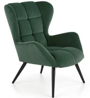 Fotele - Halmar Fotel wypoczynkowy ciemna zieleń velvet TYRION drewniane czarne nogi - miniaturka - grafika 1