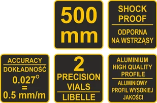 Vorel POZIOMNICA TRAPEZOWA 500 MM KORPUS ODLEW ALUMINIOWY DWIE LIBELLE 16280 16280 - Poziomice, łaty, miary - miniaturka - grafika 4