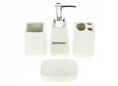 Mydelniczki i dozowniki mydła - CERAMICZNY ZESTAW ŁAZIENKOWY BIAŁY 4 szt kwadrat - miniaturka - grafika 1