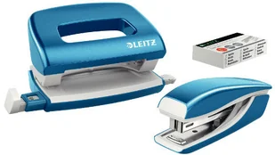 Leitz Zszywacz + dziurkacz Mini WOW metalowy, niebieski metalik 55612036 - Przybory szkolne - miniaturka - grafika 2