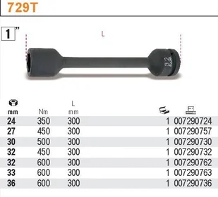Beta PRZEDŁUŻACZ Z OGR.MOMENTU UDAR.33/600NM 729T/33-600 - Klucze i nasadki - miniaturka - grafika 2