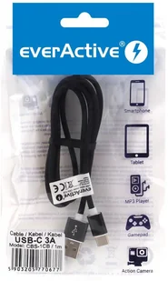 everActive Kabel przewód silikonowy USB USB-C Typ-C everActive CBS-1CB 100cm z obsługą szybkiego ładowania do 3A czarny CBS-1CB - Kable USB - miniaturka - grafika 3