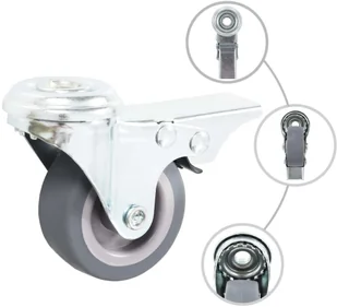 VidaXL Kółka skrętne z otworem i podwójnym hamulcem, 4 szt., 50 mm 143423         VidaXL - Kółka i bloczki - miniaturka - grafika 2