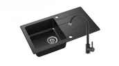 Zlewozmywaki z baterią - Axis Zlewozmywak Granitowy LAGOON 160 czarny nakrapiany z baterią czarną lagoon160cnbatcn - miniaturka - grafika 1