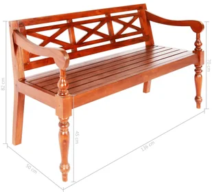 vidaXL Ławka Batavia, lity mahoń, 136 x 50 x 82 cm, ciemnobrązowa - Ławki ogrodowe - miniaturka - grafika 8