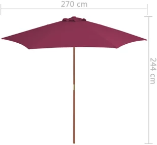 vidaXL Parasol ogrodowy na drewnianym słupku, 270 cm, bordowy - Parasole ogrodowe - miniaturka - grafika 7