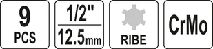Yato ZESTAW UDAROWYCH KLUCZY TRZPIENIOWYCH 1/2" RIBE - Zestawy narzędziowe - miniaturka - grafika 6