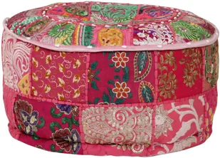 vidaXL Okrągły puf patchworkowy, ręcznie robiony, 40 x 20 cm, różowy - Pufy i podnóżki - miniaturka - grafika 5