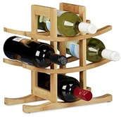 Pozostałe akcesoria barmańskie - Relaxdays Regał na wino z bambusa,  dla 9 standardowych butelek, oryginalny design, odłączane, HBT: ok. 30 x 30 x 14,5 cm, kolor naturalny 10020245 - miniaturka - grafika 1