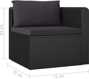 vidaXL 3-częściowa sofa ogrodowa, poduszki, rattan PE, czarny - Ławki ogrodowe - miniaturka - grafika 8