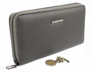 Jennifer Jones Portfel Damski Skóra Naturalna Matowy Duży Z Metalowym Suwakiem Piórnik JJ5233 - Portfele - miniaturka - grafika 8