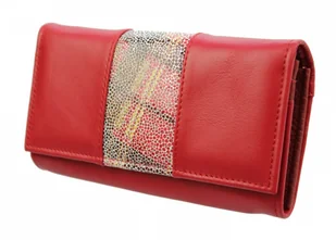 PolskaGalanteria.pl Portfel Damski PolskaGalanteria Długi Suwak Płaski Skóra Naturalna Czerwony z Wstawką Mozajka D14 - Portfele - miniaturka - grafika 2