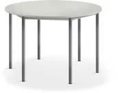 Meble do szkół i przedszkoli - AJ Produkty Biurko SONITUS, okrągłe, 1200x760 mm, szary laminat, szary aluminium - miniaturka - grafika 1