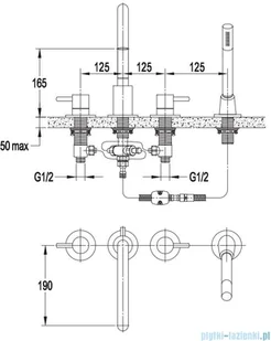 Omnires Y bateria wannowa 4-otworowa kompletna czarna/złota Y1232BLGL - Baterie wannowe i prysznicowe - miniaturka - grafika 2