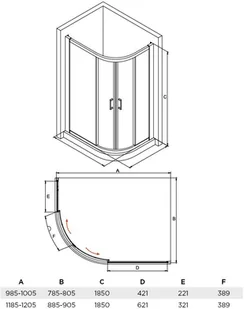 Besco Modern kabina asymetryczna 120x90x185cm mrożone MA-120-90-M - Kabiny prysznicowe - miniaturka - grafika 2
