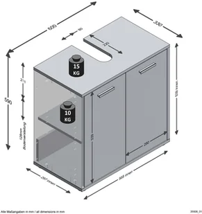 FMD Mobel FMD Szafka pod umywalkę, 2 drzwiczek, matera, postarzane ciemne drewno - Szafki łazienkowe - miniaturka - grafika 4