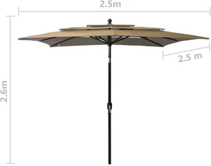 vidaXL 3-poziomowy parasol na aluminiowym słupku, taupe, 2,5x2,5 m 313839 - Parasole ogrodowe - miniaturka - grafika 8