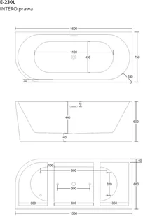 Corsan Wanna narożna do montażu przyściennego Intero prawa 160 cm z wykończeniem chrom 649384 - Wanny - miniaturka - grafika 2