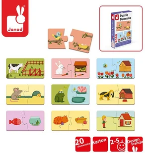 Janod Dwuczęściowe puzzle Zwierzęta i ich domki 20 elementów, - Klocki - miniaturka - grafika 4