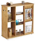 Półki na dokumenty - Relaxdays techniczne regał regał z bambusa, na kółkach, 5 kieszenie, wys. x szer. x gł.: 85 x 90 x 31 cm, uchwyt na magzin, bambus, rączka, drewno, naturalny 10020288 - miniaturka - grafika 1