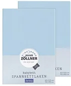 Prześcieradła dla dzieci - Zollner Julius prześcieradło z gumką na łóżko dziecięce, wymiary: 60 x 120 / 70 x 140 cm, w różnych kolorach dwupak jasnoniebieski - miniaturka - grafika 1