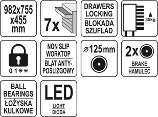 Yato SZAFKA SERWISOWA 7 SZUFLAD ZAMEK SZYFROWY LOGO LED - Szafy i regały magazynowe - miniaturka - grafika 10