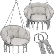 Huśtawki - Huśtawka ogrodowa z poduszką, bocianie gniazdo z frędzlami szara SPR0033 - miniaturka - grafika 1