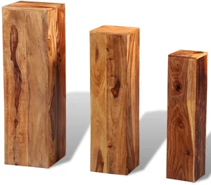 vidaXL Stojak na kwiaty, 3 elementy, lite drewno sheesham, brązowy - Donice - miniaturka - grafika 2