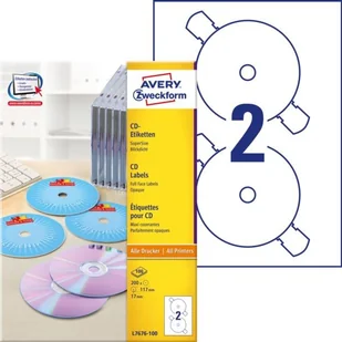 Avery ETK647K Etykiety samop. ZF CD śr117 białe (100ark.) L7676-100 - Etykiety do drukarek - miniaturka - grafika 2