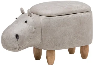Beliani Pufa zwierzak ze schowkiem ekoskóra jasnoszara HIPPO - Pojemniki na zabawki - miniaturka - grafika 2