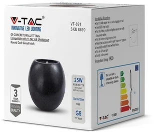 v-tac Kinkiet V-TAC BETON G9 LED Okrągly Jasno Szary IP20 VT-891 - Lampy ścienne - miniaturka - grafika 5