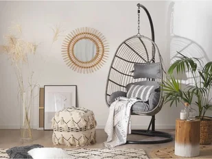 Beliani Fotel wiszący ze stojakiem rattanowy szary CASOLI - Fotele ogrodowe wiszące - miniaturka - grafika 2