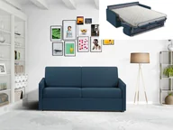 Sofy i kanapy - Vente-Unique 3-osobowa kanapa z ekspresowym mechanizmem rozkładania z tkaniny CALIFE - Kolor: granatowy - Wymiary miejsca do spania: 140 cm - Materac 14 cm - miniaturka - grafika 1