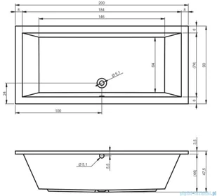 Riho Riho Lusso 200x90cm wanna prostokątna z hydromasażem Pneumatic S2 prawa + nogi + syfon BA60-PNES2-P - Wanny z hydromasażem - miniaturka - grafika 2