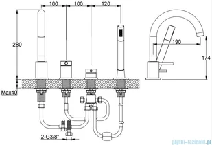 KOHLMAN Axel bateria wannowa 4-otworowa z obrotową wylewką chrom QB244A | - Baterie umywalkowe - miniaturka - grafika 2