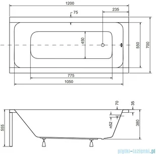 Besco Modern 120x70cm wanna prostokątna + obudowa + syfon (#WAM-120-MO/#OAM-120-MO/19975) - Wanny - miniaturka - grafika 2