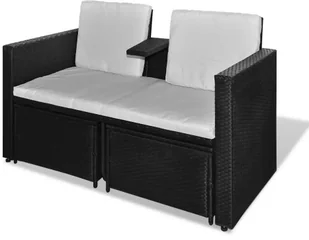 vidaXL 4-cz. zestaw wypoczynkowy do ogrodu, poduszki, rattan PE czarny 40737 - Meble ogrodowe - miniaturka - grafika 4