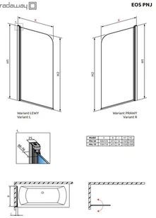 Radaway parawan nawannowy EOS PNJ 70 prawy, szkło przejrzyste, wys. 152 cm 205101-101R - Parawany nawannowe - miniaturka - grafika 3
