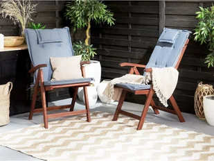 Beliani Zestaw 2 krzeseł ogrodowych drewnianych z niebieskimi poduszkami TOSCANA 174132 - Fotele i krzesła ogrodowe - miniaturka - grafika 2