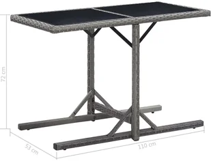 vidaXL Stół ogrodowy, antracytowy, 110 x 53 x 72 cm, szkło i polirattan - Stoły ogrodowe - miniaturka - grafika 6