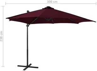 vidaXL Parasol wiszący ze słupkiem i oświetleniem LED, bordowy, 300 cm 312334 - Parasole ogrodowe - miniaturka - grafika 11