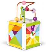 Zabawki interaktywne dla dzieci - Janod DREWNIANA KOSTKA EDUKACYJNA z pętlą 5w1 J08090 - miniaturka - grafika 1