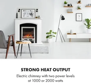 Klarstein Verbier, , 1000/2000 W, LED ogień, pilot, MDF, biały FP1-Verbier - Kominki elektryczne - miniaturka - grafika 2